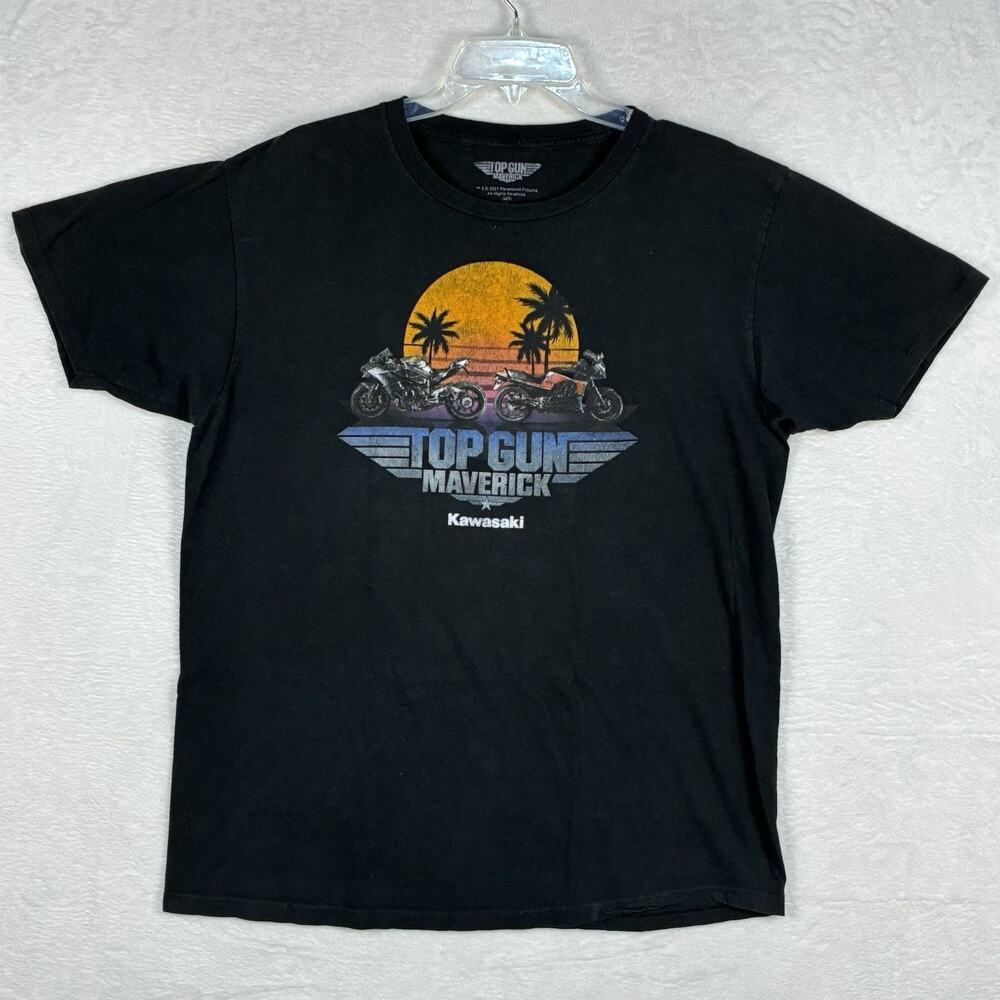 Top Gun Maverick X Kawasaki TShirt Mens L Black Promo Motorcycle Navy Military